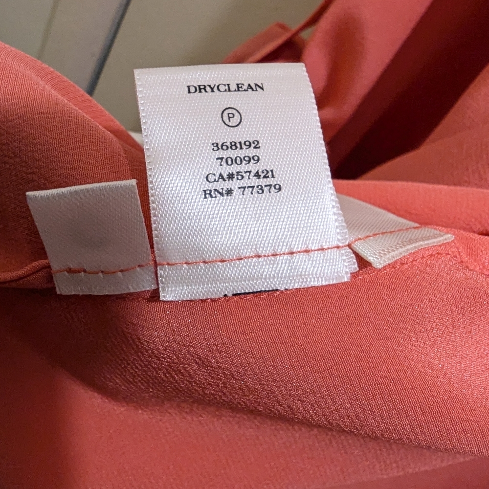 Anne Klein Peach Long Sleeve Roll Tab Pockets Button-Down Silk Collar Shirt- L - Picture 12 of 12